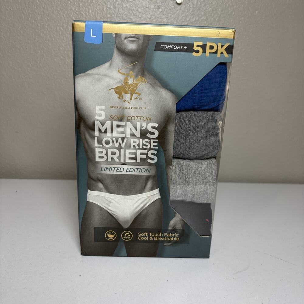 Beverly Hills Polo Club Men's Sz Large Soft Cotton Low Rise Briefs 4 Of 5 PACK